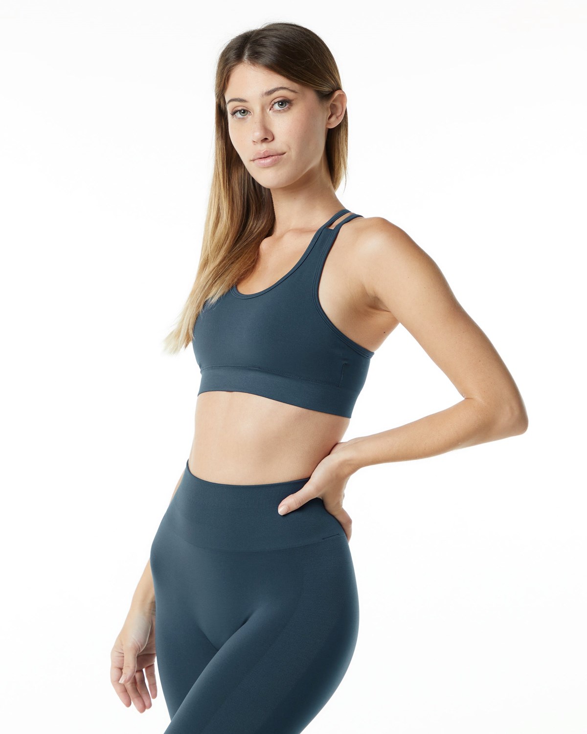 Alphalete Medium-Impact Seamless Sports Bra Bleu Femme | MLK-79564590