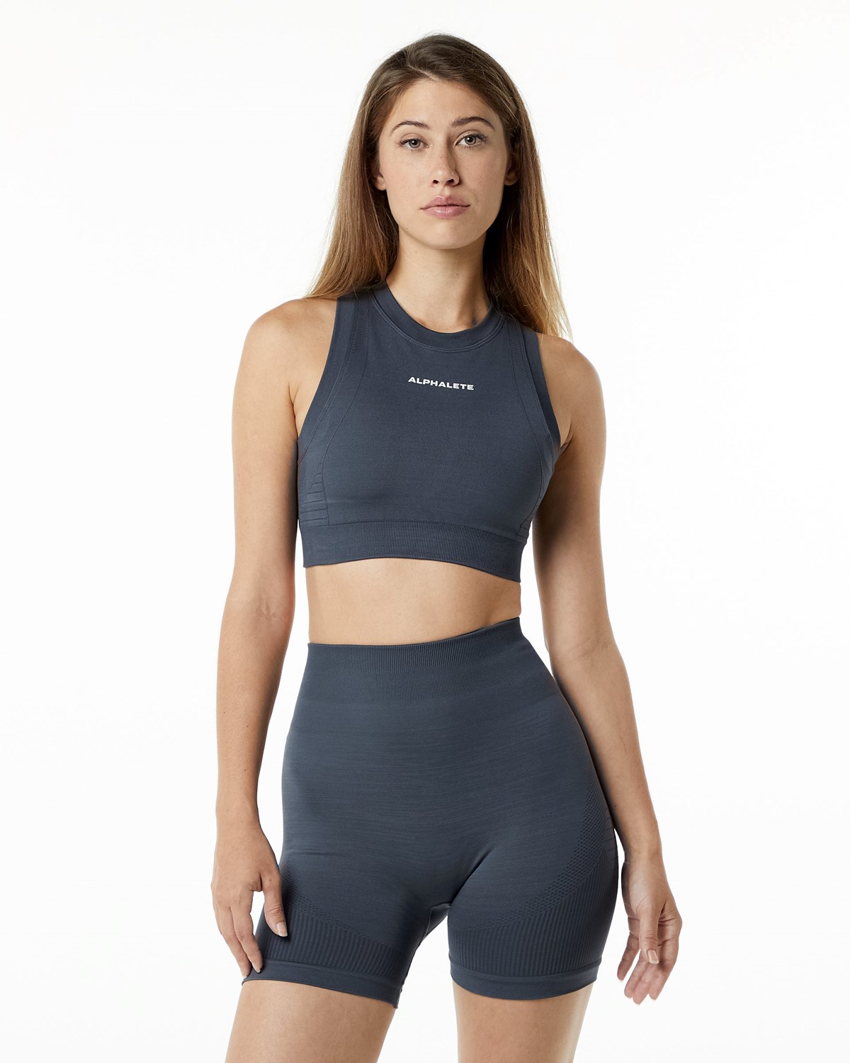 Alphalete High Performance Seamless Crop Bra Carbon Femme | TBP-87231792