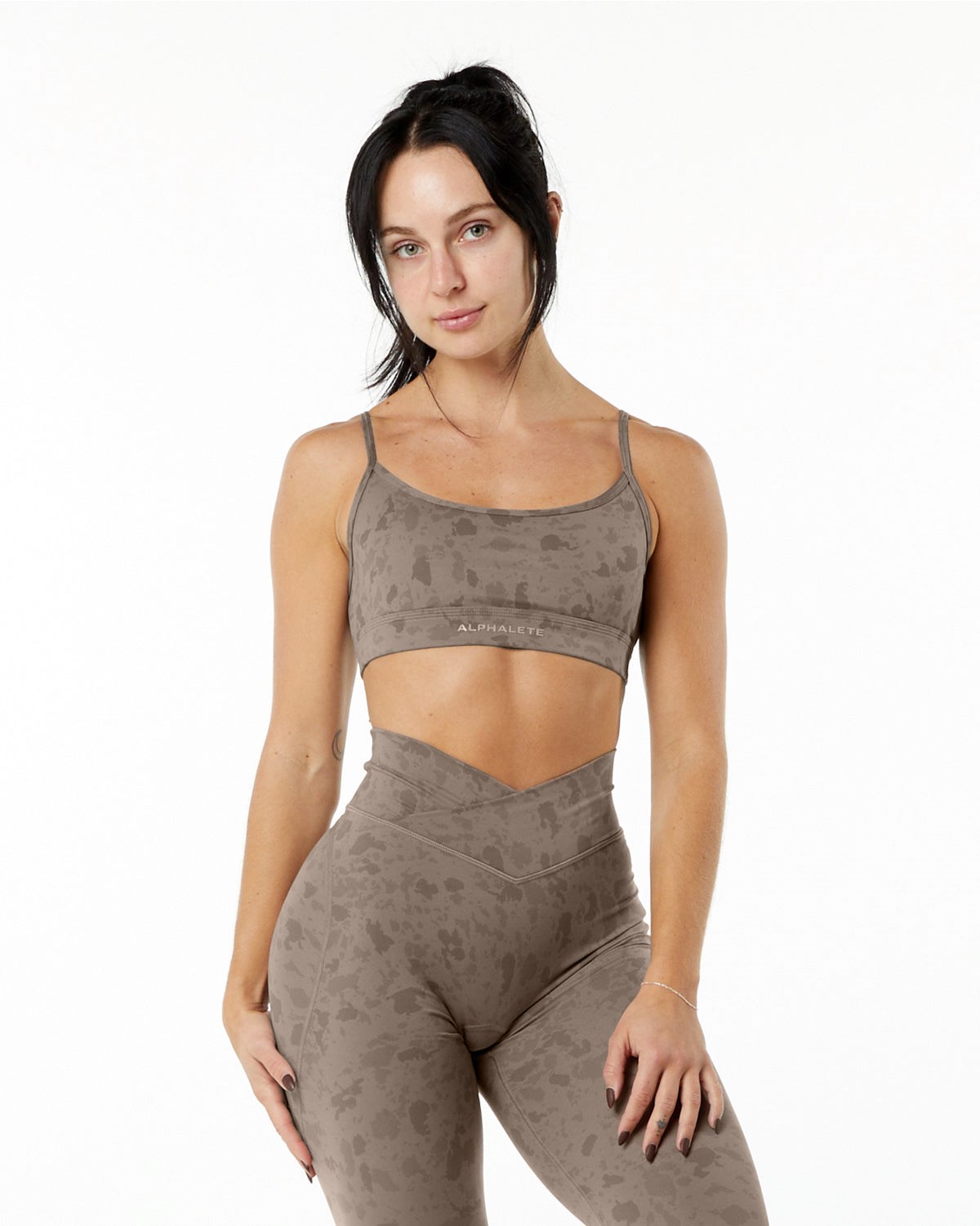 Alphalete Single Brushed Bra Pebble Print Mocha Femme | FWR-40528224