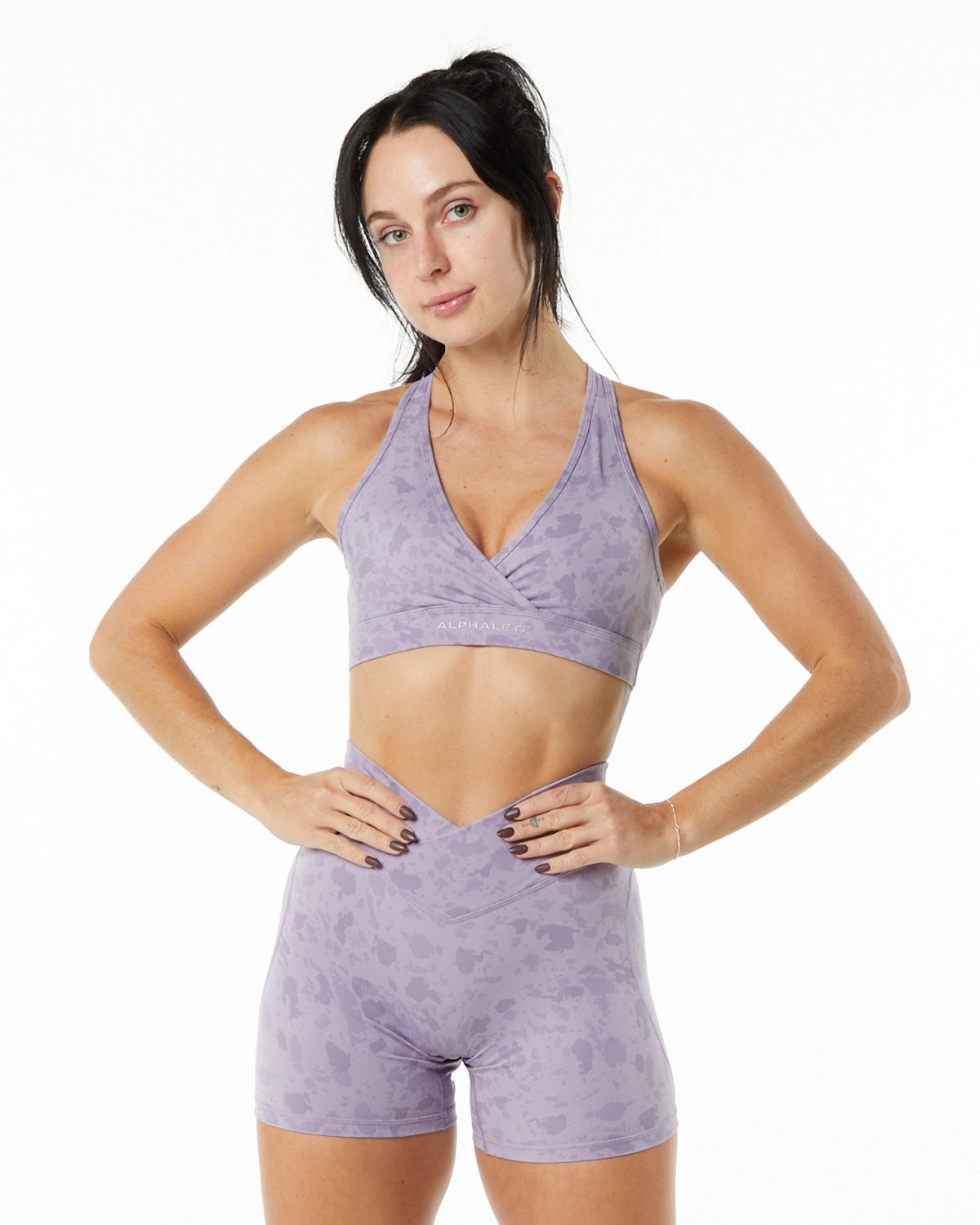 Alphalete Single Brushed Bra Pebble Print Misty Lilac Femme | YGC-72995035