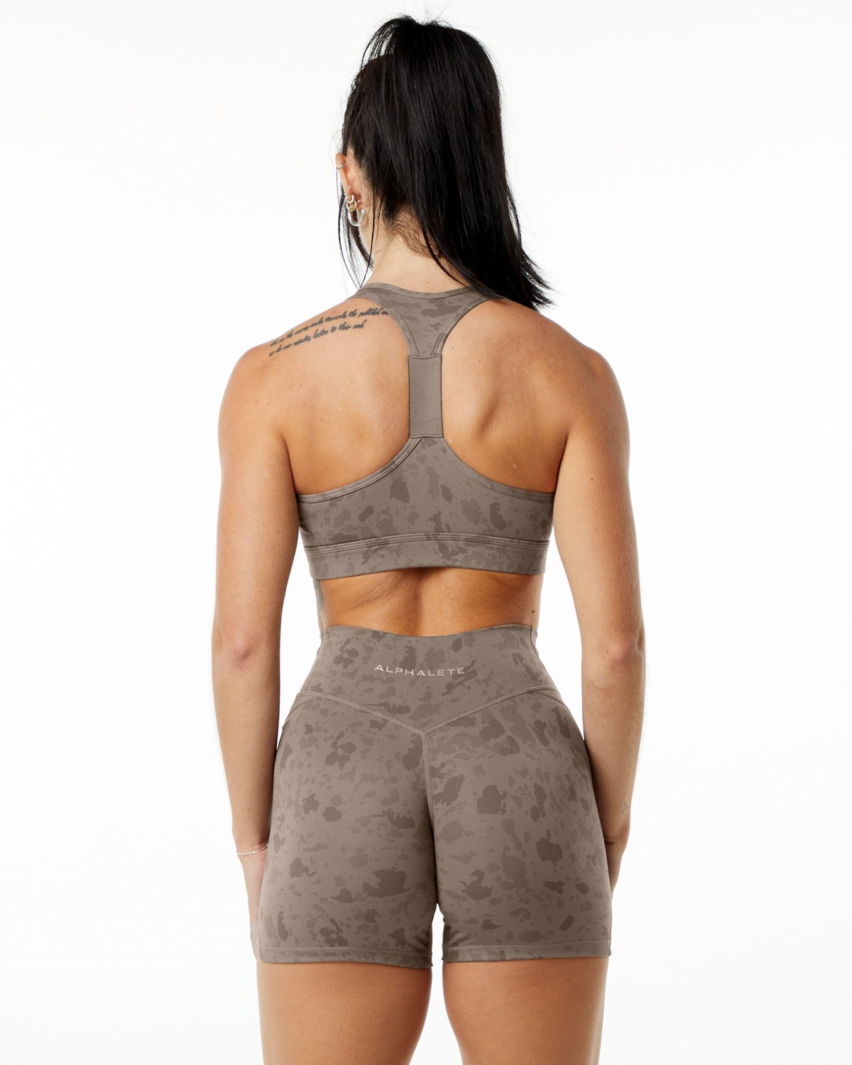 Alphalete Single Brushed Bra Pebble Print Mocha Femme | JGX-73743130