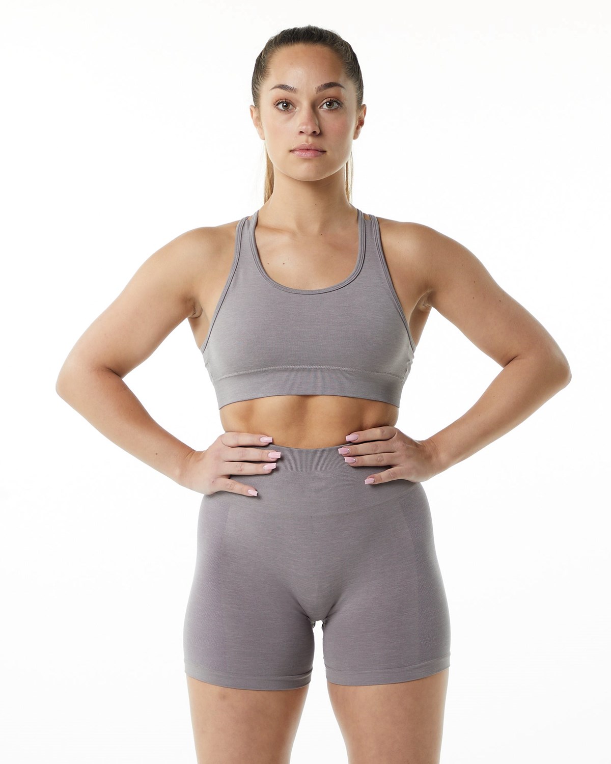 Alphalete Medium-Impact Seamless Sports Bra Grise Femme | ZAG-58733856