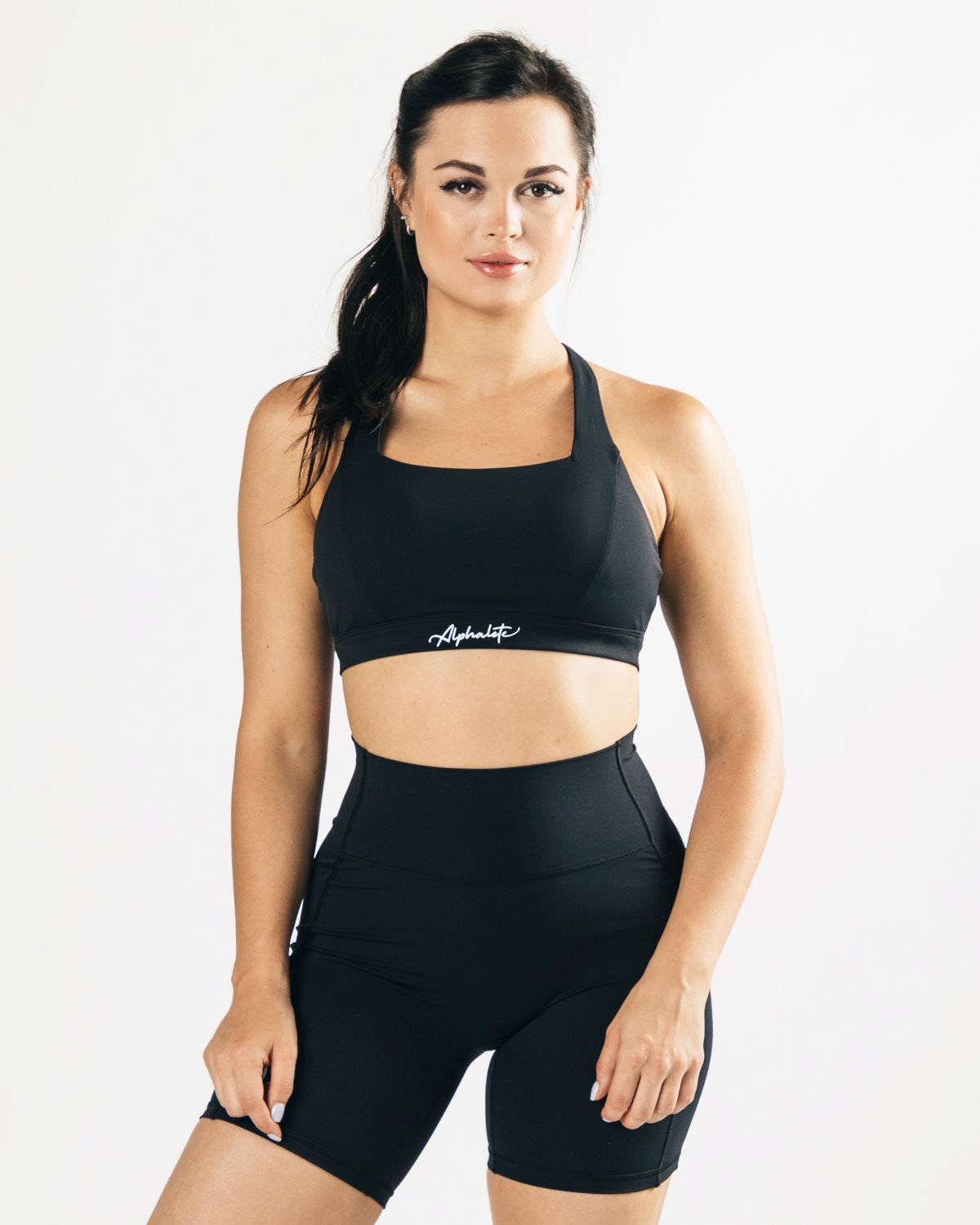 Alphalete Medium-Support Brides Open Back Sports Bra Noir Femme | AXJ-08107583