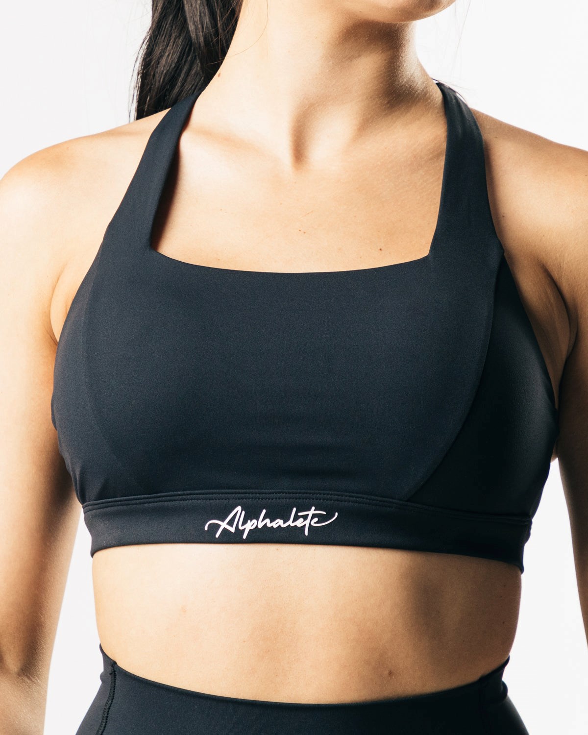 Alphalete Medium-Support Brides Open Back Sports Bra Noir Femme | AXJ-08107583