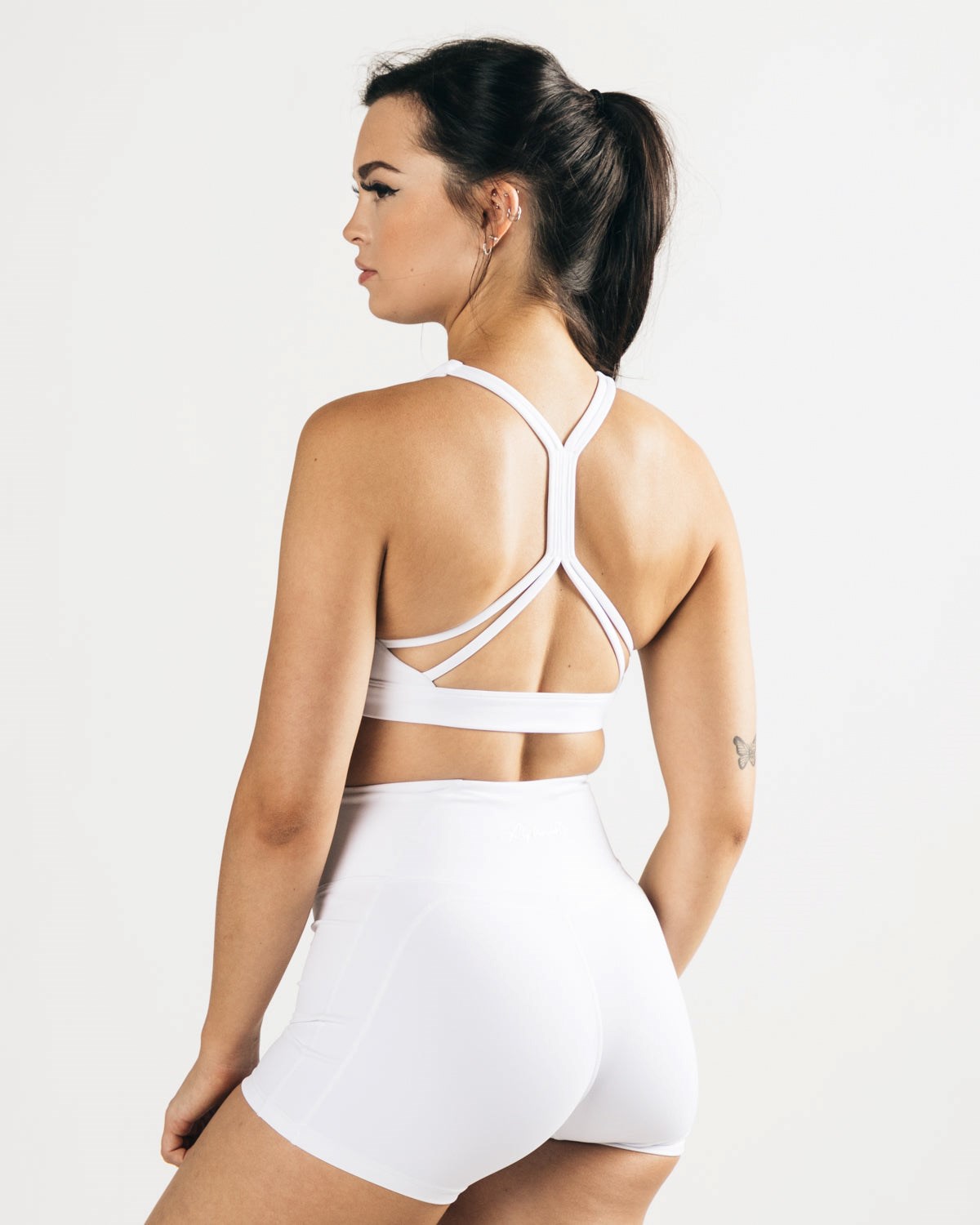 Alphalete Medium-Support Brides Open Back Sports Bra Blanche Femme | ISX-82304366