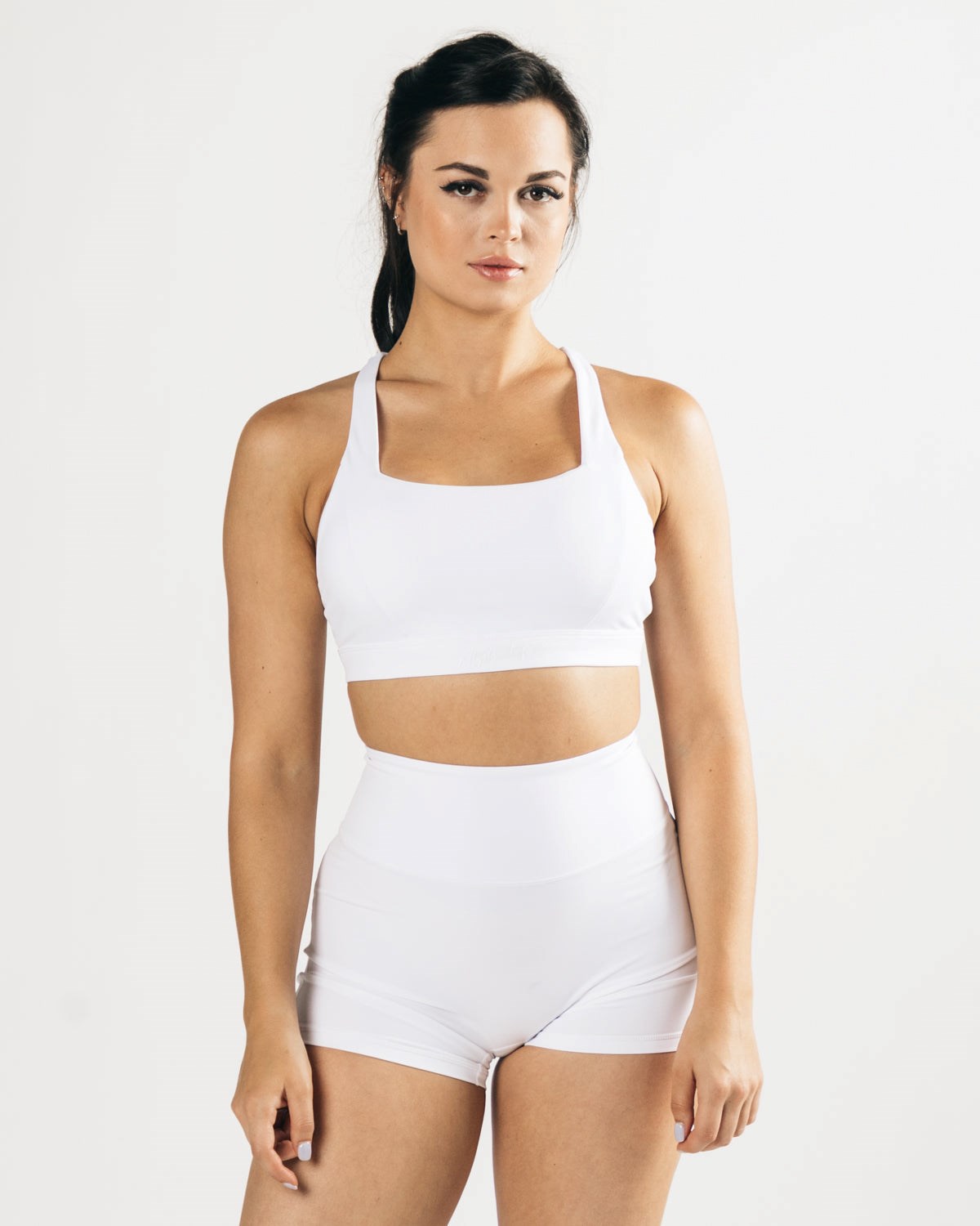 Alphalete Medium-Support Brides Open Back Sports Bra Blanche Femme | ISX-82304366