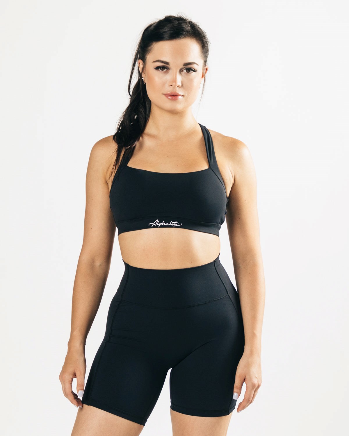 Alphalete Medium-Support Racer Back Sports Bra Noir Femme | PVZ-79139860