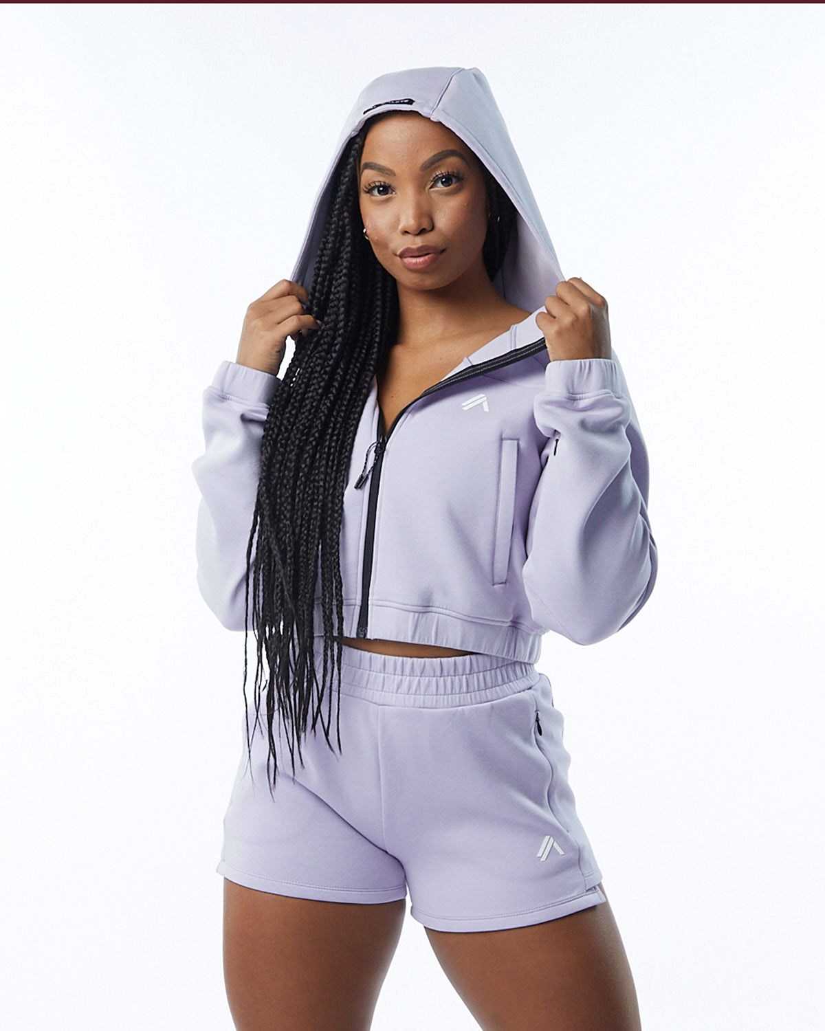 Alphalete Interlock Knit Crop-Zip Hoodie Lilac Femme | GEU-62800653