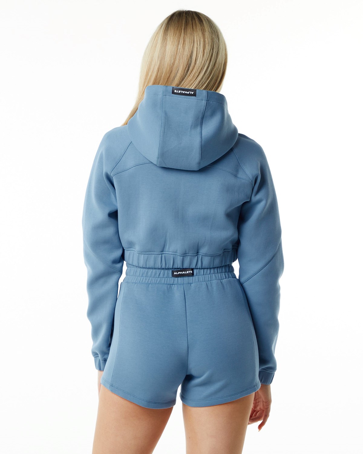 Alphalete Interlock Knit Crop-Zip Hoodie Bleu Femme | EHT-17545687