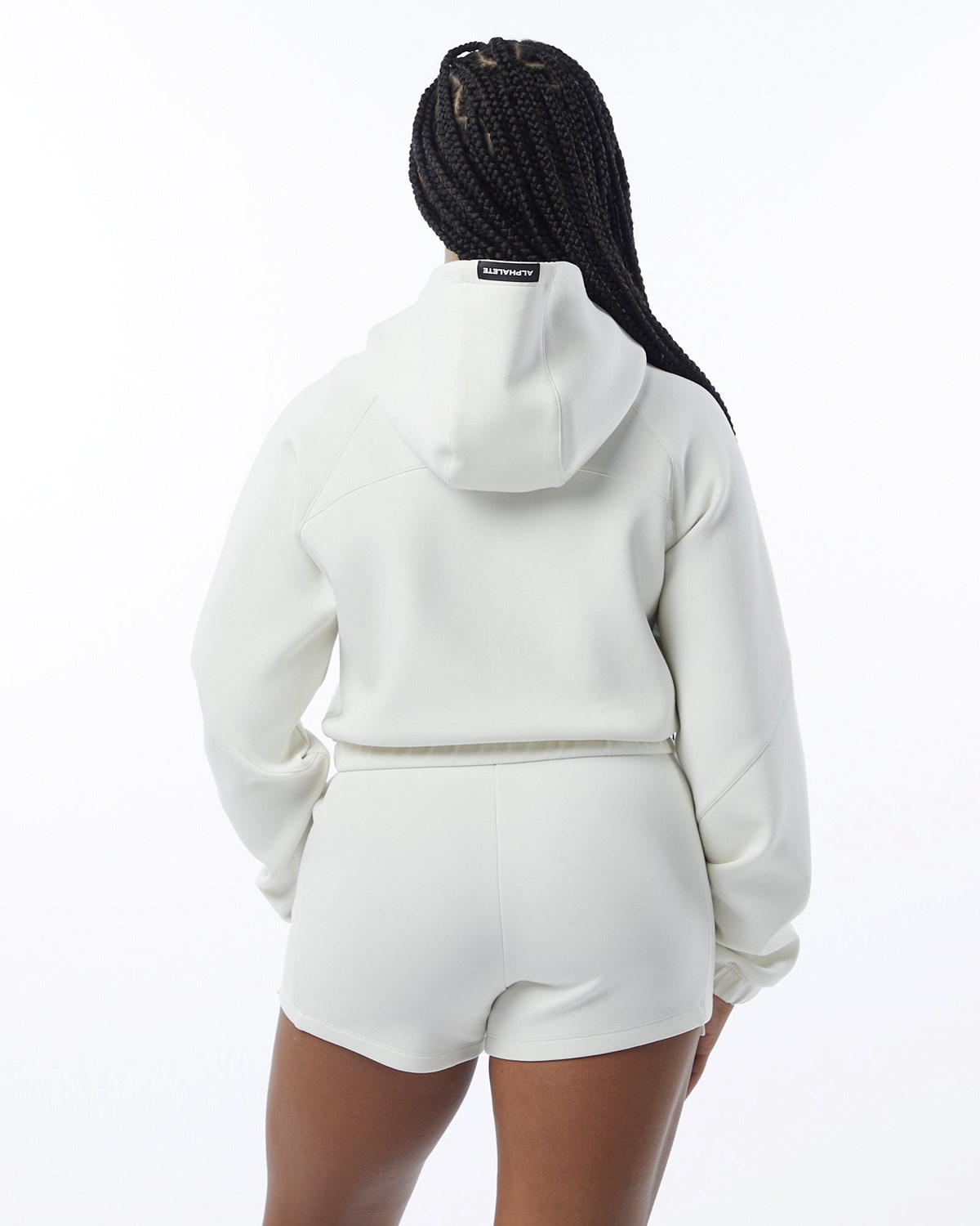 Alphalete Interlock Knit Crop-Zip Hoodie Blanche Femme | YXE-31841507