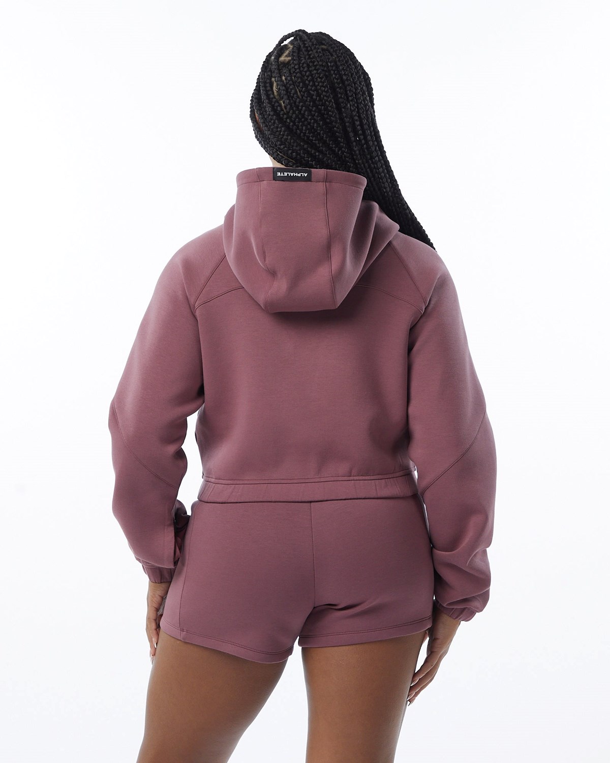 Alphalete Interlock Knit Crop-Zip Hoodie Mauve Femme | CGK-00107849