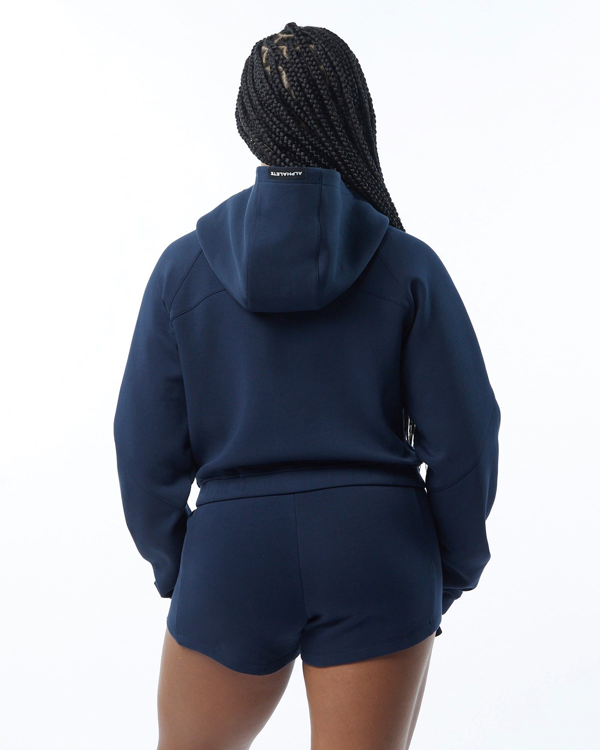 Alphalete Interlock Knit Crop-Zip Hoodie Bleu Marine Femme | PGL-68670501