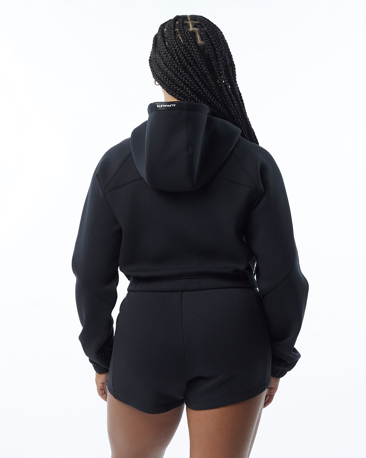 Alphalete Interlock Knit Crop-Zip Hoodie Noir Femme | WPC-08590003