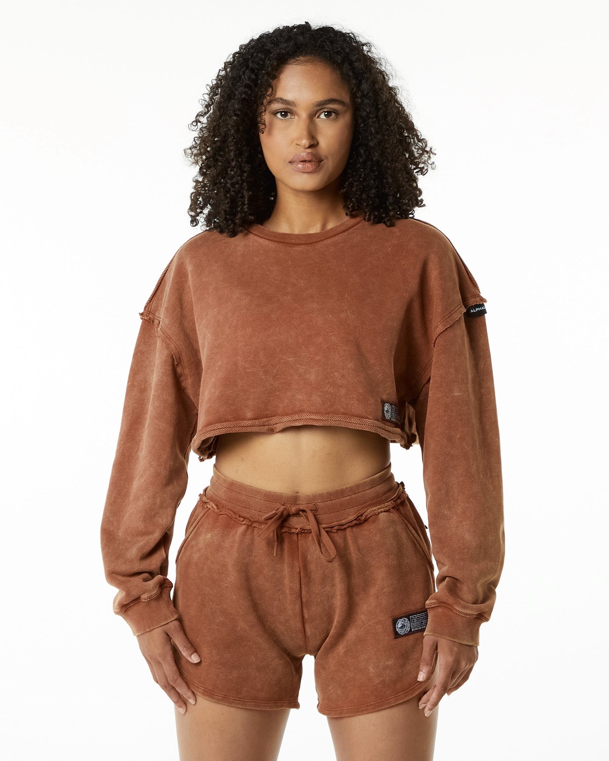 Alphalete Heavyweight Washed Terry Crop Pullover Bloodstone Femme | HLE-21931816