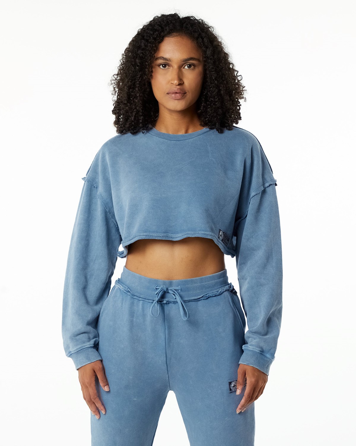 Alphalete Heavyweight Washed Terry Crop Pullover Bleu Femme | QPQ-15664352