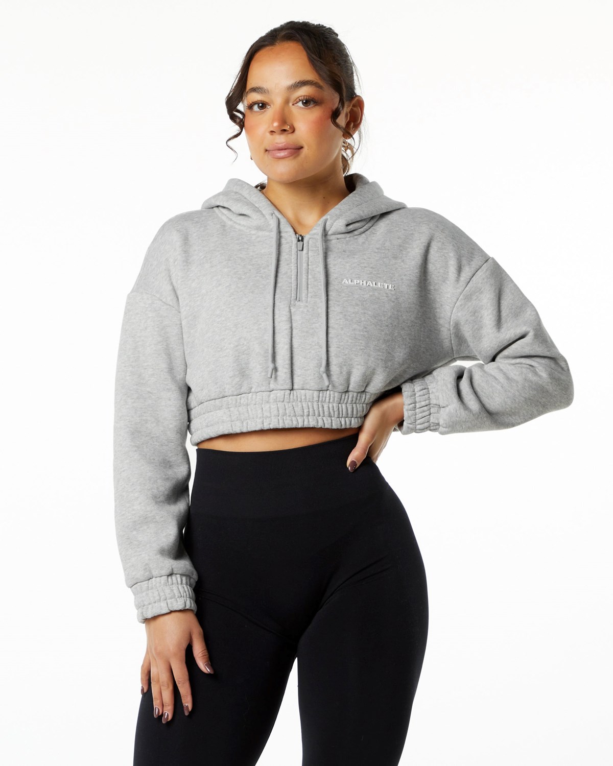 Alphalete Brushed Fleece Half-Zip Crop Hoodie Grise Femme | DWF-58745868