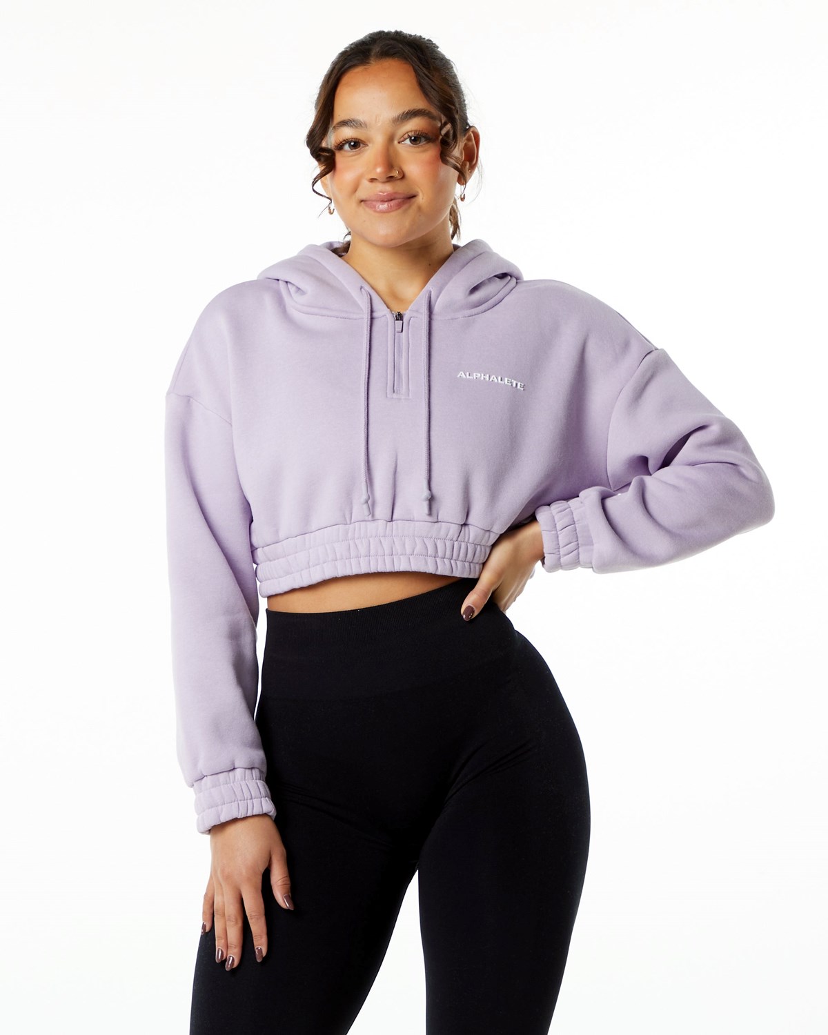 Alphalete Brushed Fleece Half-Zip Crop Hoodie Misty Lilac Femme | SOC-91785496