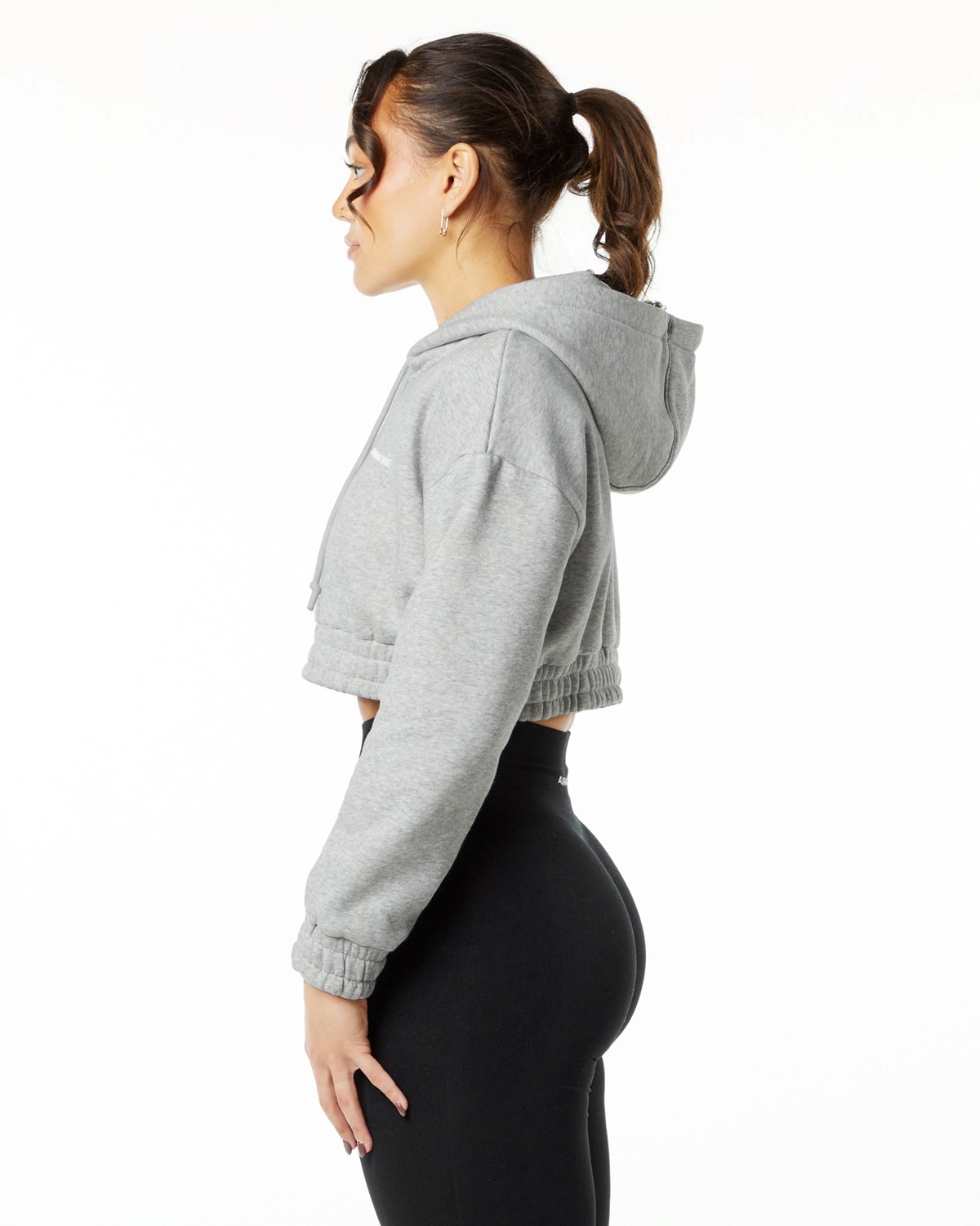 Alphalete Brushed Fleece Half-Zip Crop Hoodie Grise Femme | DWF-58745868