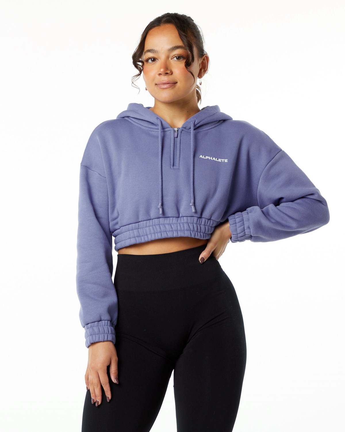 Alphalete Brushed Fleece Half-Zip Crop Hoodie Digital Violet Femme | CBO-72240584