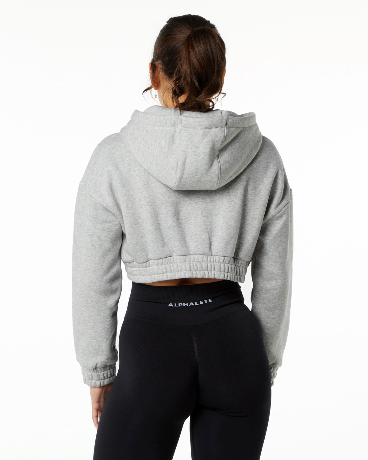 Alphalete Brushed Fleece Half-Zip Crop Hoodie Grise Femme | DWF-58745868