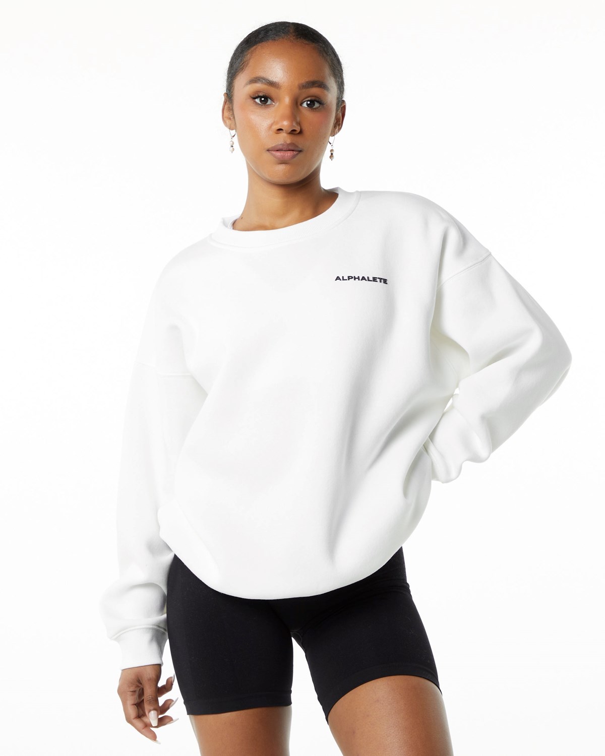 Alphalete Brushed Fleece Crewneck Pull Blanche Femme | BIQ-38105598