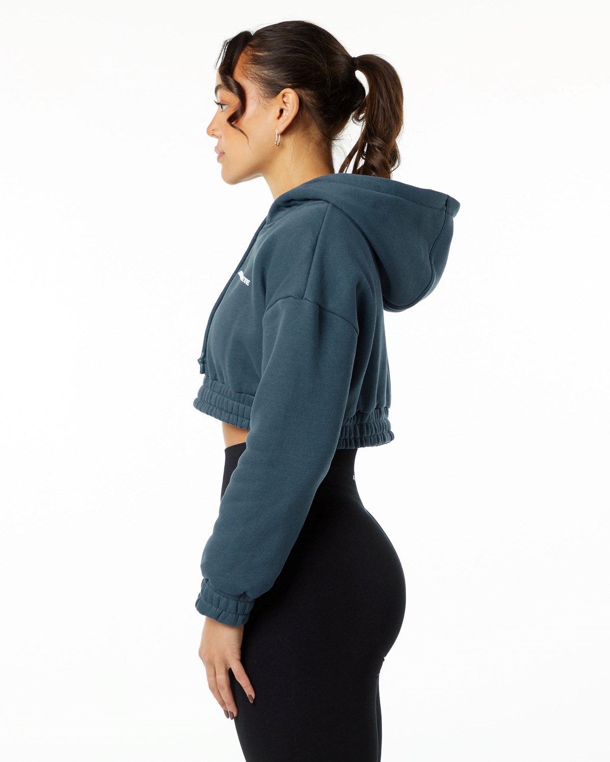 Alphalete Brushed Fleece Half-Zip Crop Hoodie Bleu Femme | WHM-18510969