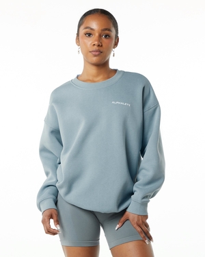 Alphalete Brushed Fleece Crewneck Pull Bleu Femme | QUF-42301809