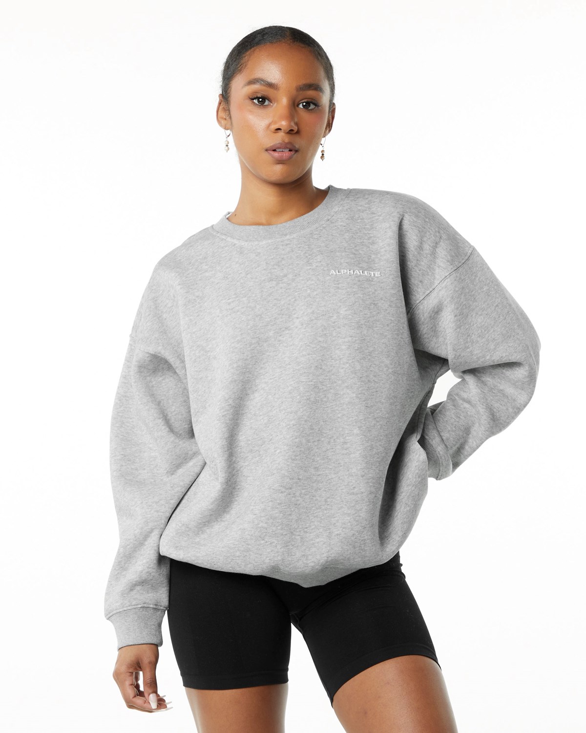 Alphalete Brushed Fleece Crewneck Pull Grise Femme | KQB-87719540