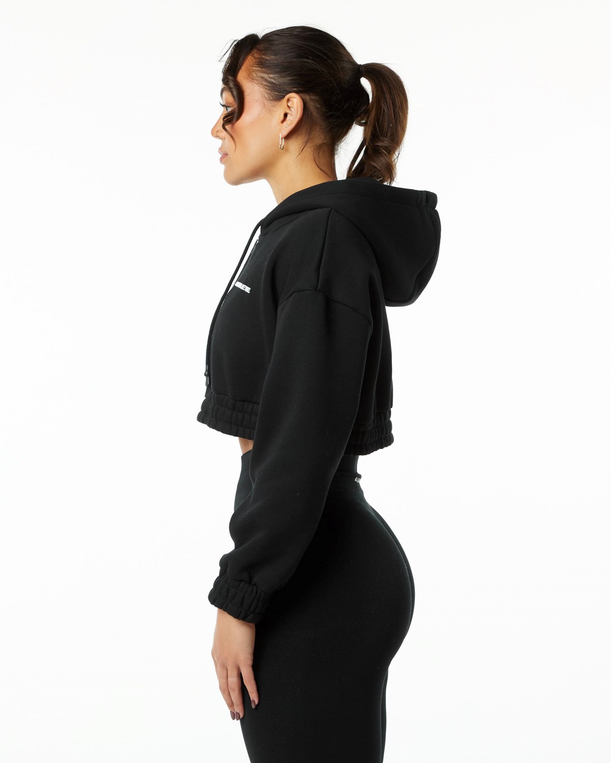 Alphalete Brushed Fleece Half-Zip Crop Hoodie Noir Femme | XNO-78858996