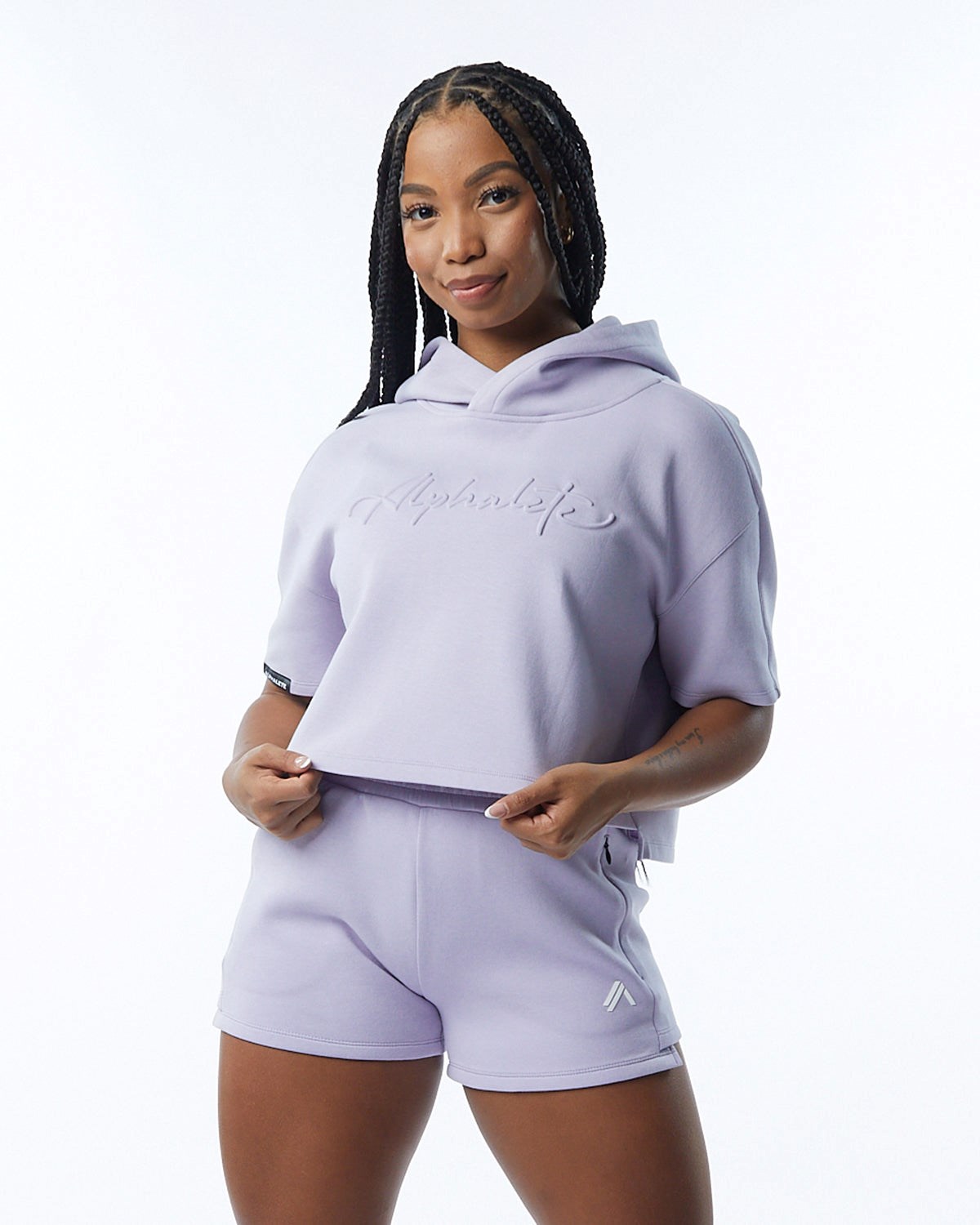 Alphalete Interlock Knit Crop Hoodie Lilac Femme | EUO-47787231