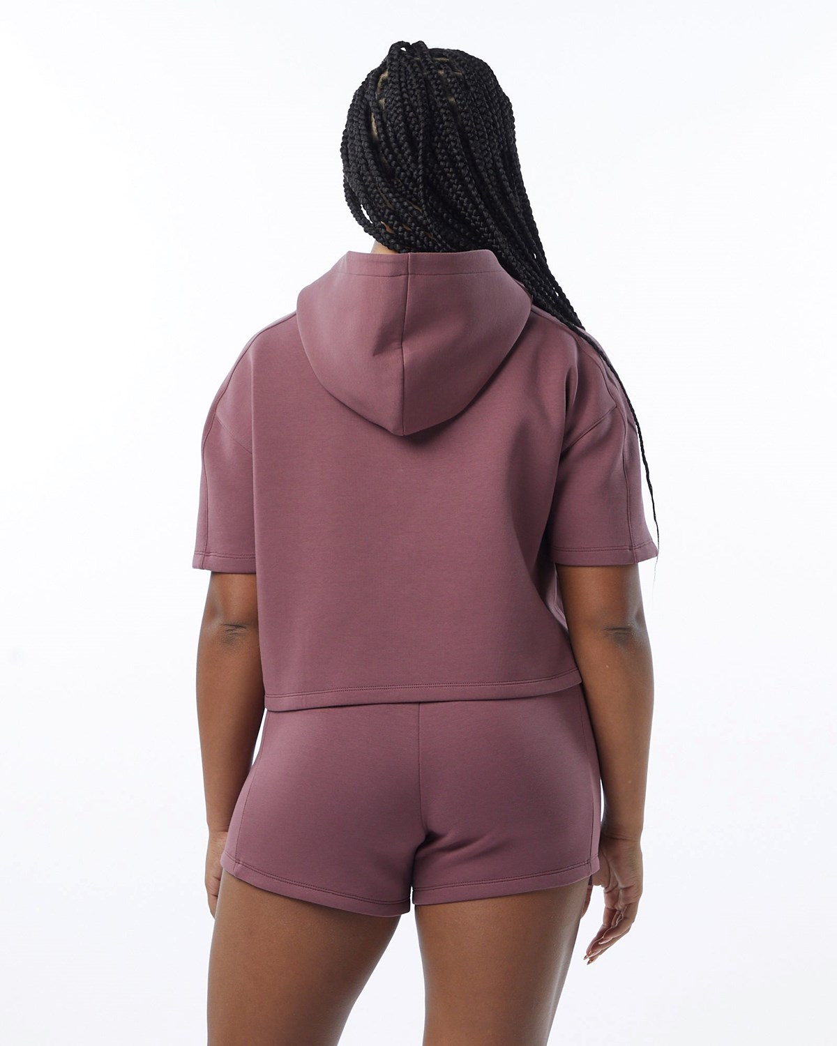 Alphalete Interlock Knit Crop Hoodie Mauve Femme | VOX-06101200