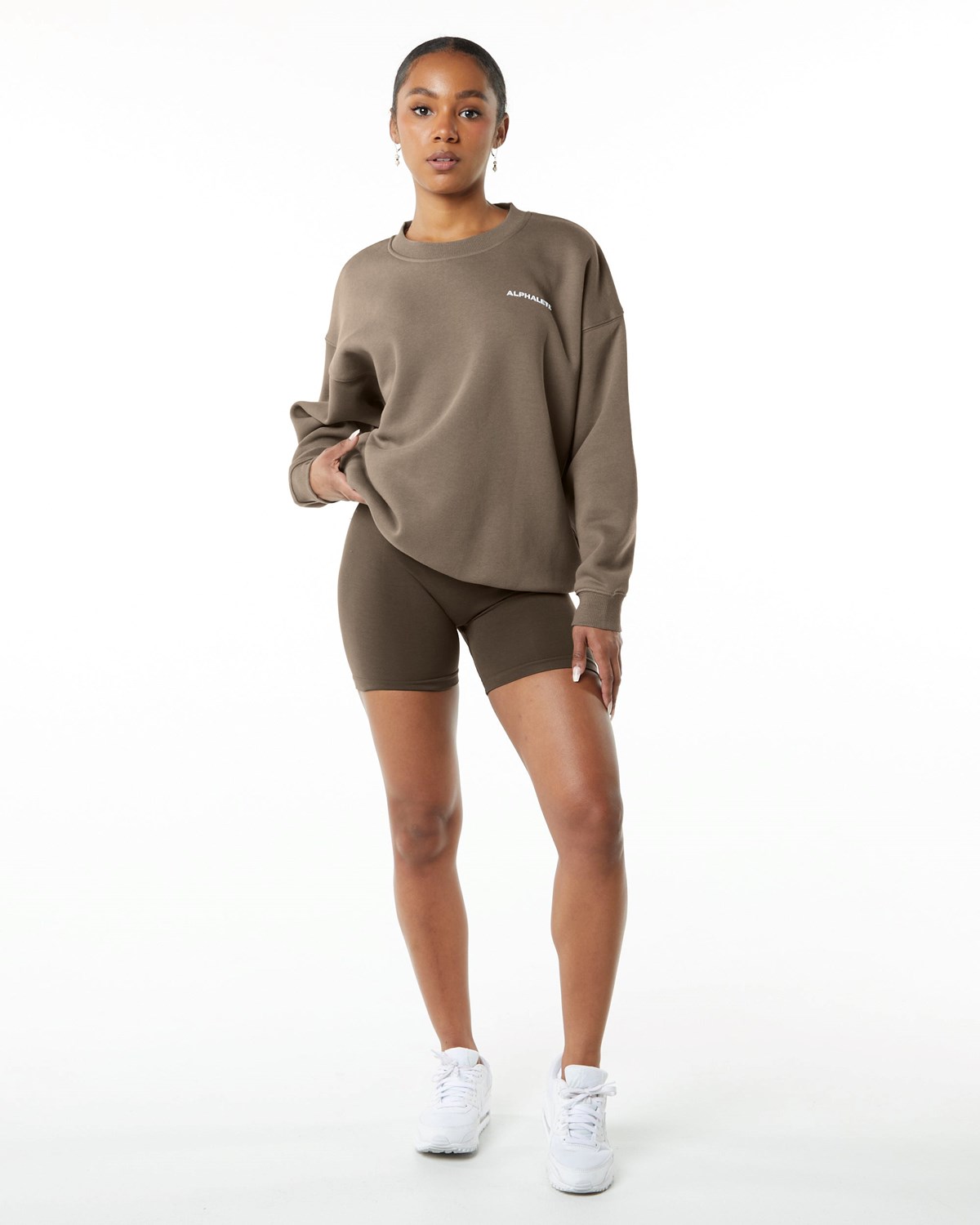 Alphalete Brushed Fleece Crewneck Pull Mocha Femme | IHY-02715984