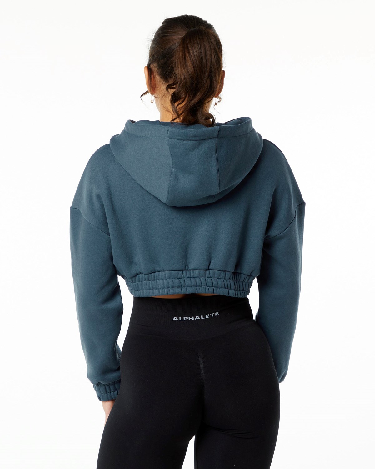 Alphalete Brushed Fleece Half-Zip Crop Hoodie Bleu Femme | WHM-18510969