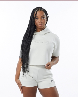 Alphalete Interlock Knit Crop Hoodie Blanche Femme | HPN-05861257