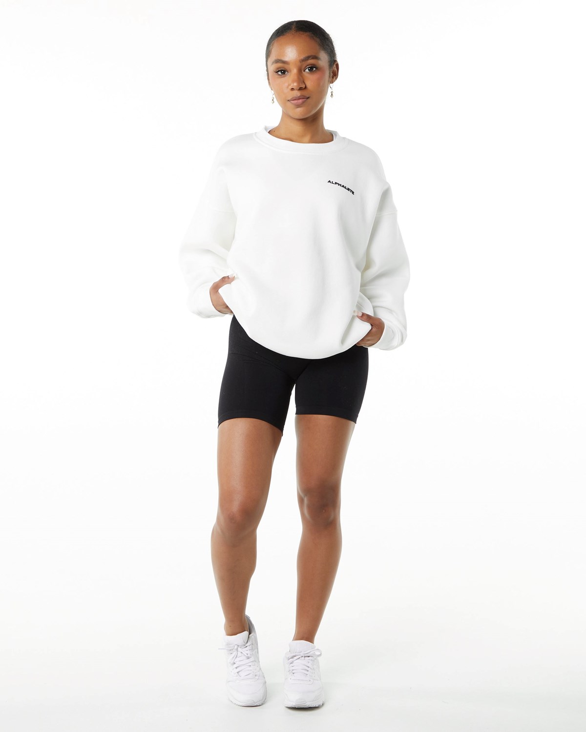 Alphalete Brushed Fleece Crewneck Pull Blanche Femme | BIQ-38105598