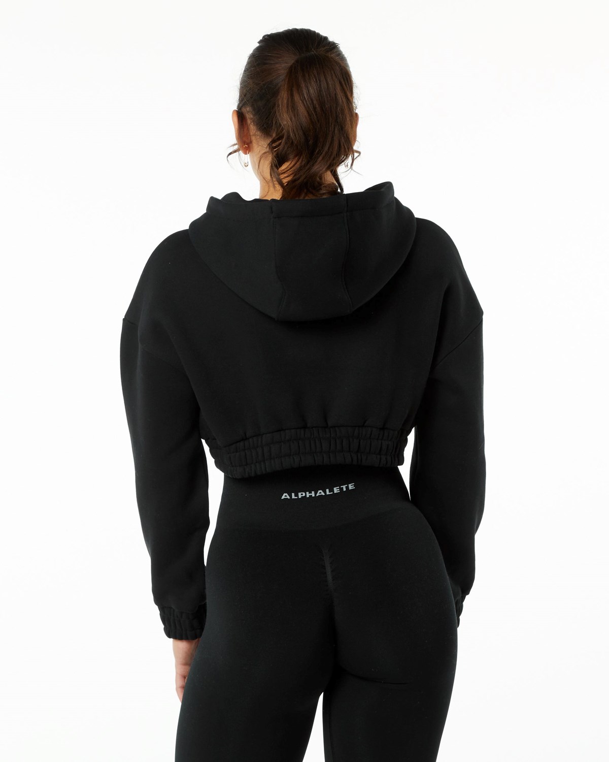 Alphalete Brushed Fleece Half-Zip Crop Hoodie Noir Femme | XNO-78858996