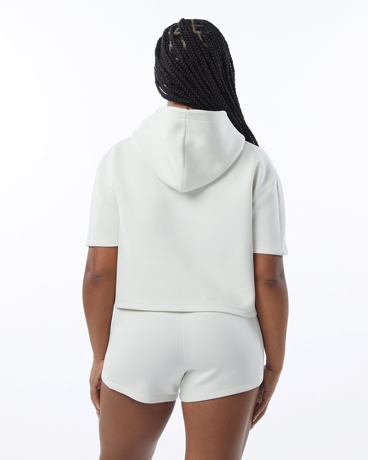 Alphalete Interlock Knit Crop Hoodie Blanche Femme | HPN-05861257