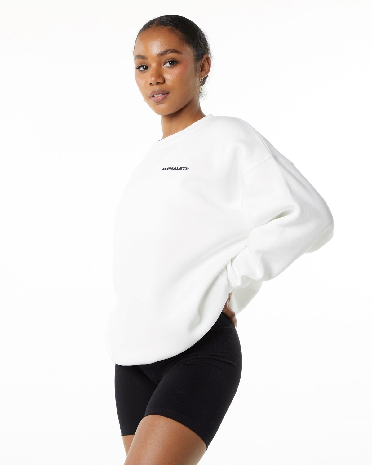 Alphalete Brushed Fleece Crewneck Pull Blanche Femme | BIQ-38105598