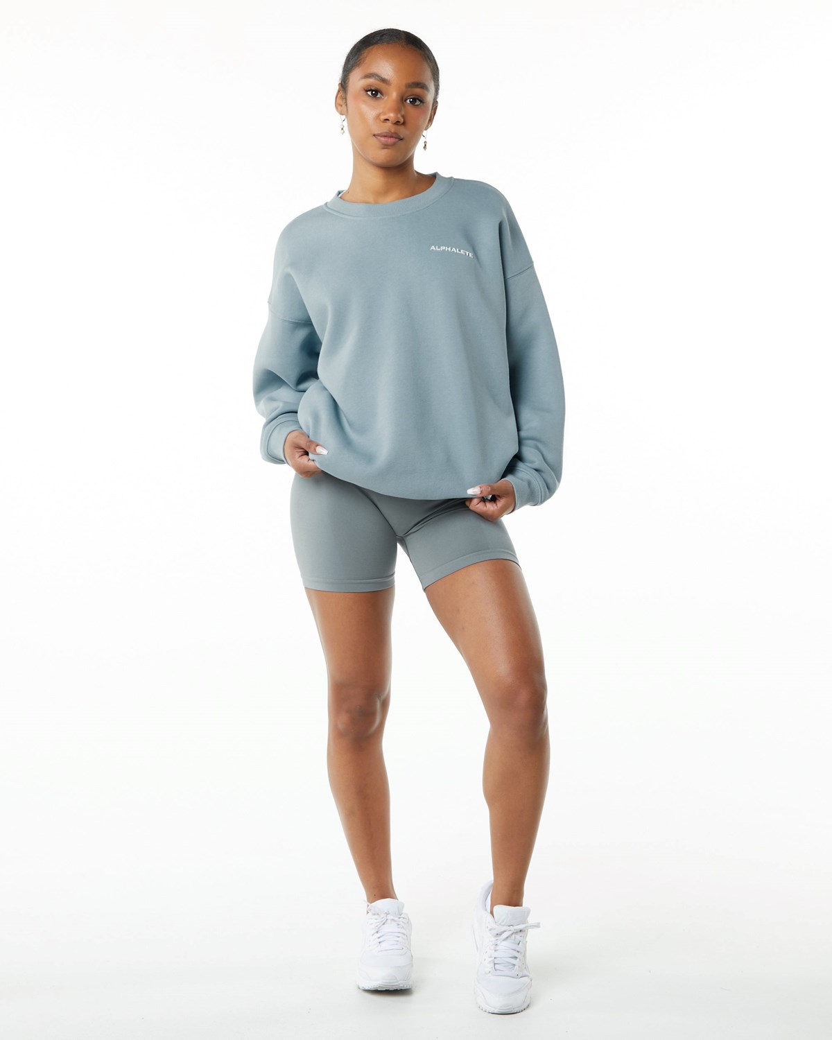 Alphalete Brushed Fleece Crewneck Pull Bleu Femme | QUF-42301809