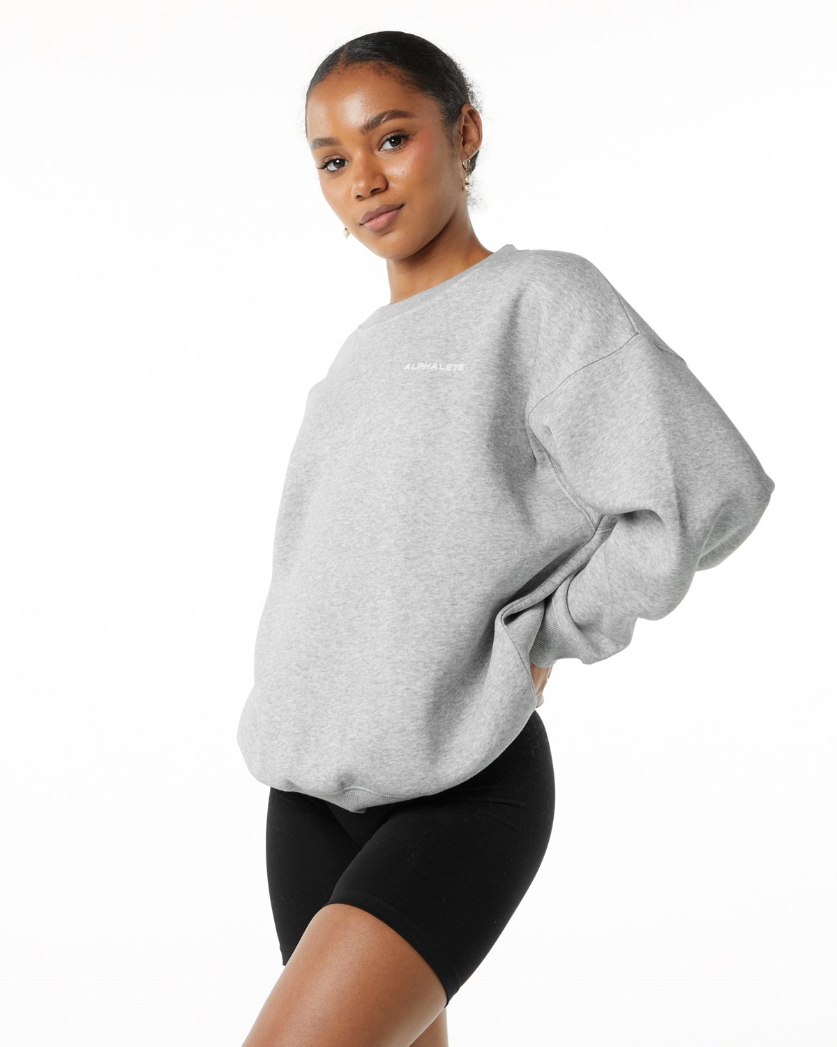 Alphalete Brushed Fleece Crewneck Pull Grise Femme | KQB-87719540