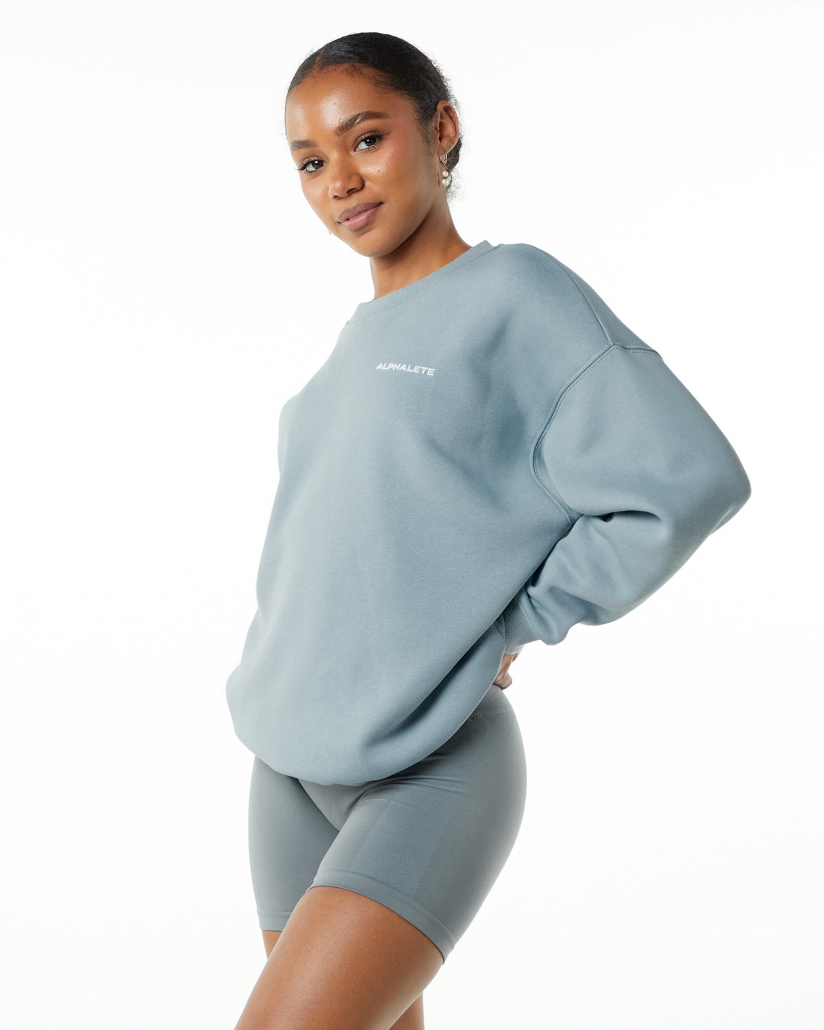 Alphalete Brushed Fleece Crewneck Pull Bleu Femme | QUF-42301809