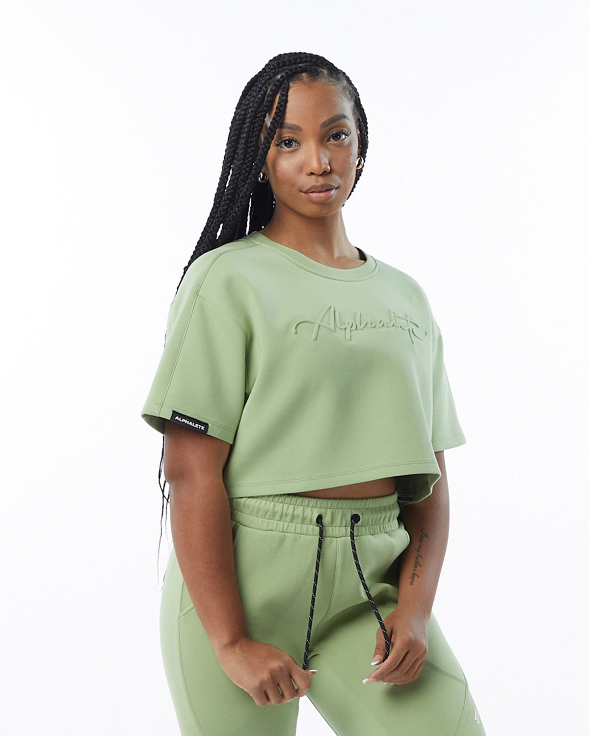 Alphalete Interlock Knit Crop Pullover Vert Clair Femme | QFH-58026919