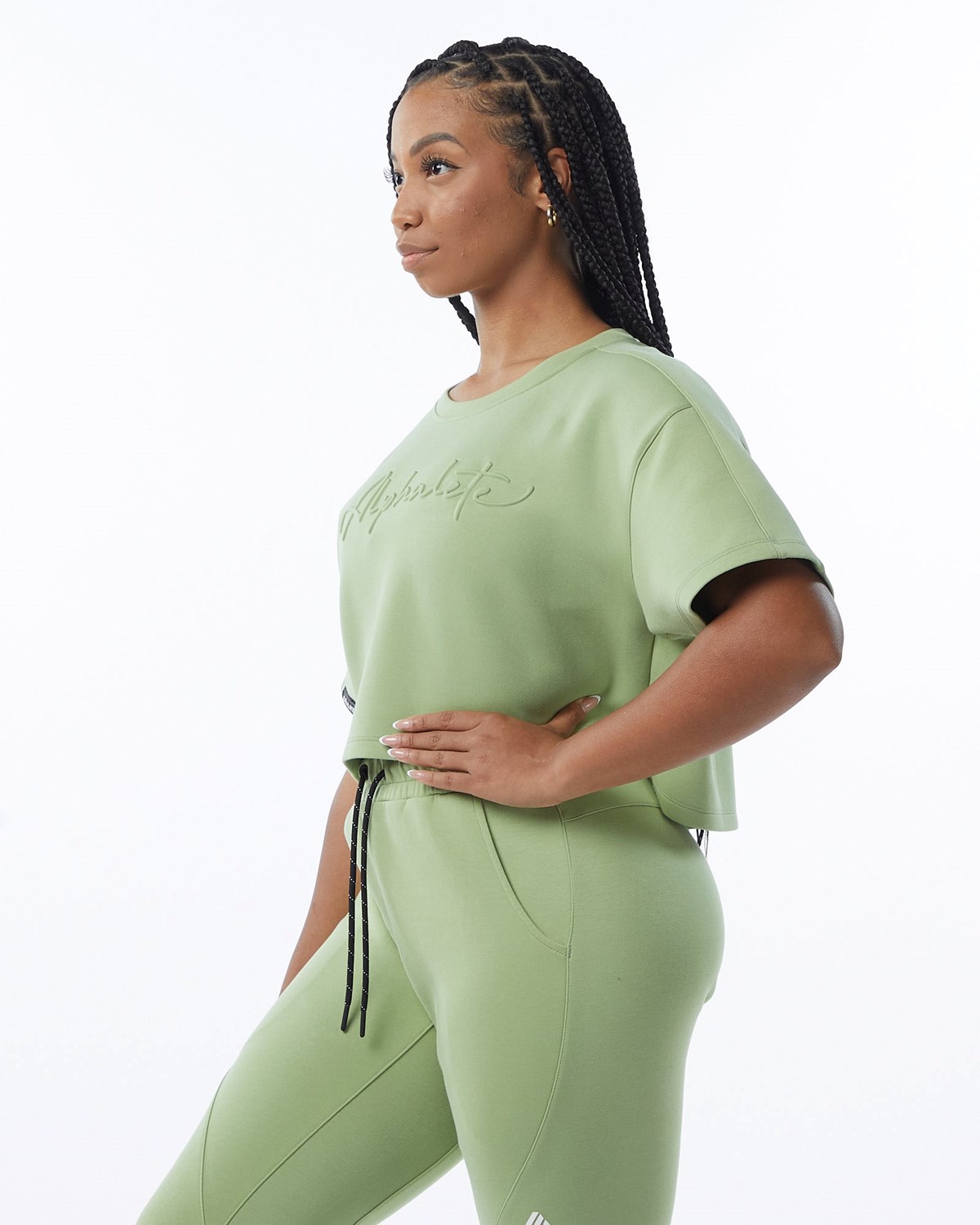 Alphalete Interlock Knit Crop Pullover Vert Clair Femme | QFH-58026919