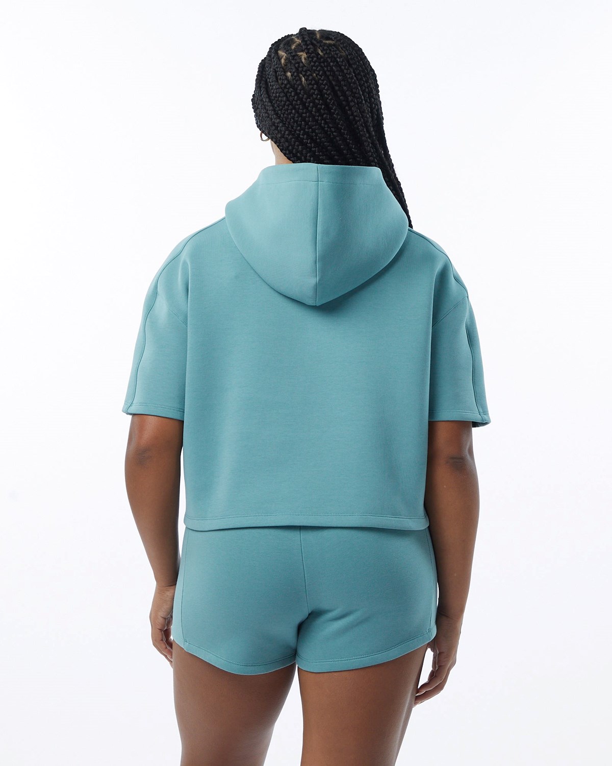 Alphalete Interlock Knit Crop Hoodie Teal Femme | LFW-78304903