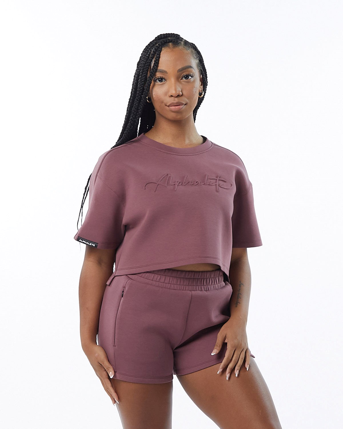 Alphalete Interlock Knit Crop Pullover Mauve Femme | HCH-67201368