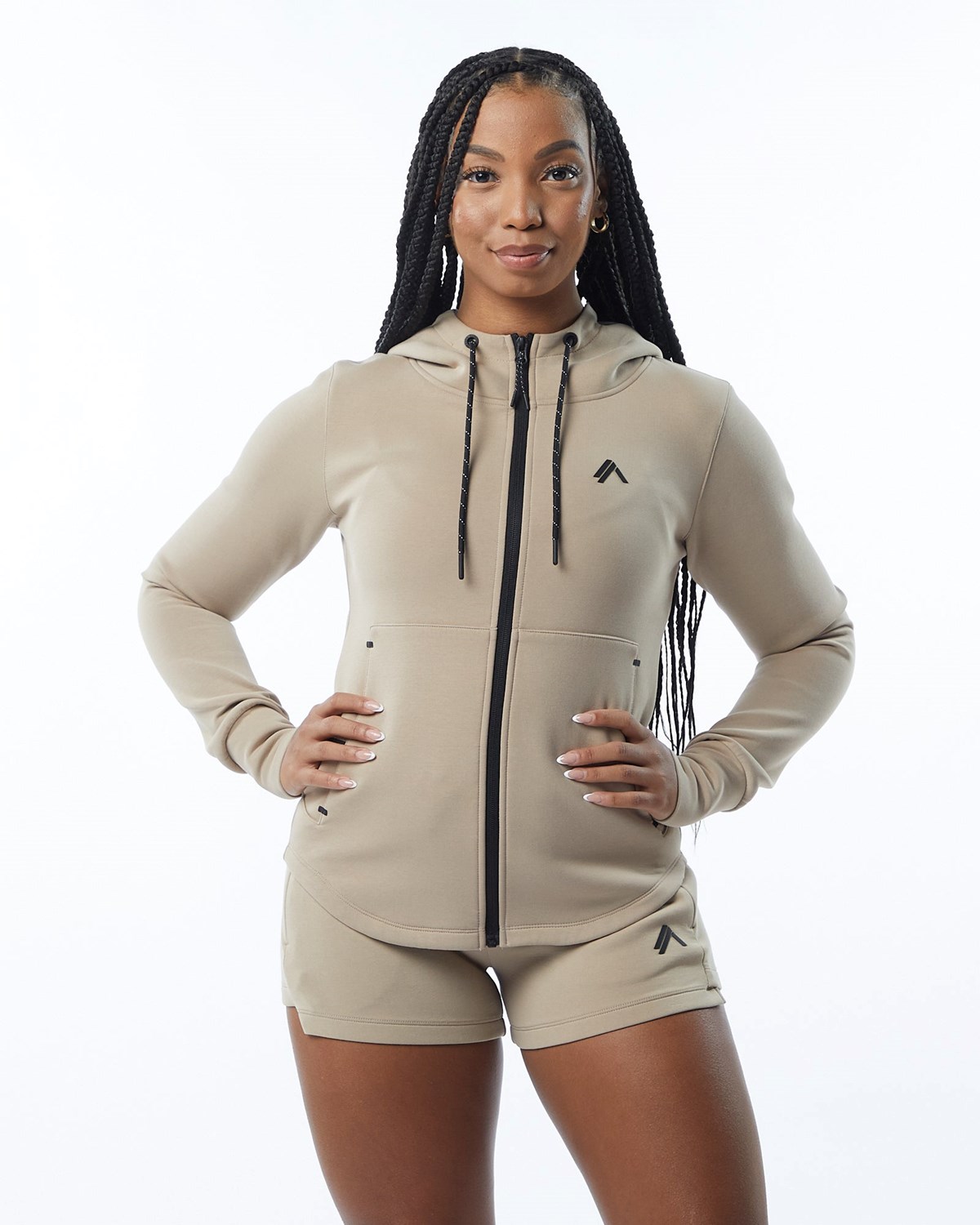 Alphalete Interlock Knit Full-Zip Hoodie Tan Femme | QDW-78606528