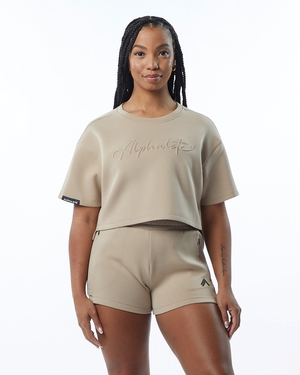 Alphalete Interlock Knit Crop Pullover Tan Femme | FWX-08213914