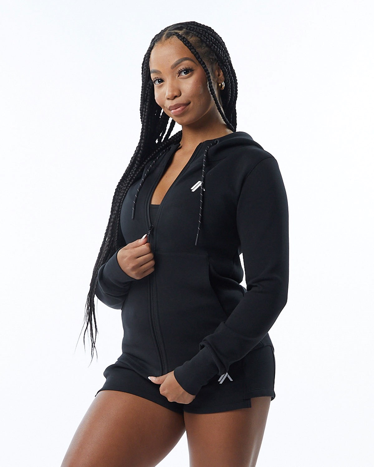 Alphalete Interlock Knit Full-Zip Hoodie Noir Femme | UDC-40581196