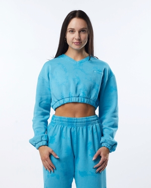 Alphalete Washed V-Neck Fleece Pull Ocean Femme | VHI-86762622