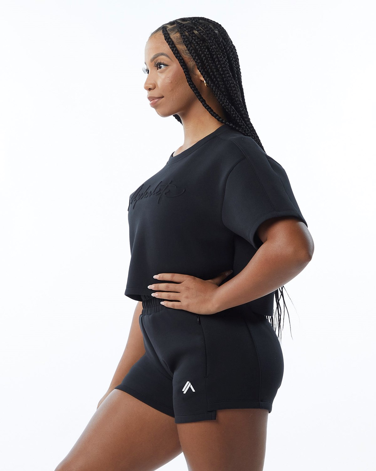 Alphalete Interlock Knit Crop Pullover Noir Femme | MWG-46788197